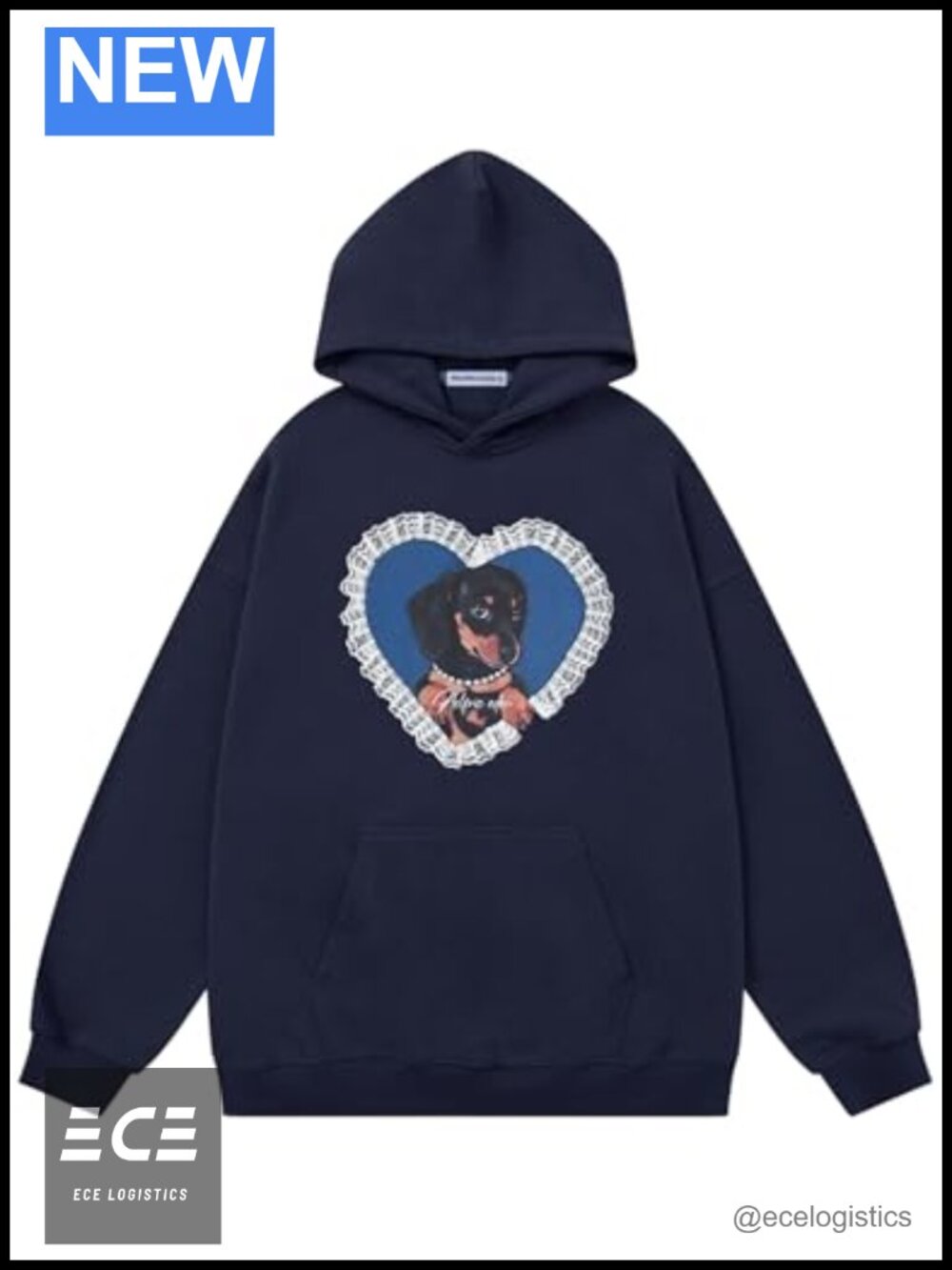 Oversized Lace Dog Graphic Hoodie Y2K Streetwear Pullover